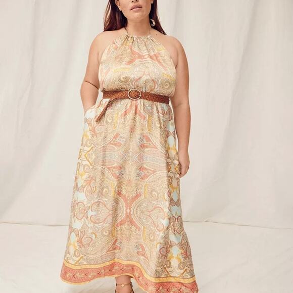 Lane Bryant NW0T Paisley Print Halter Neck Luxe Satin Maxi Dress Size 2O - Picture 4 of 6